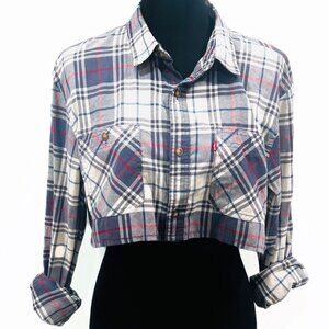 Levis Red White and Blue Button Down Shirt Plaid Cotton Cropped Top Blouse